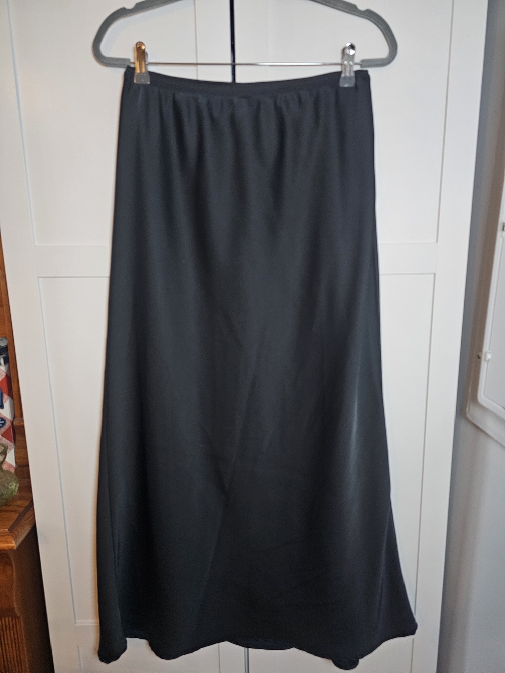 A New Day Black Satin-Look Maxi Slip Skirt - Size Medium Career Boho Whimsigoth